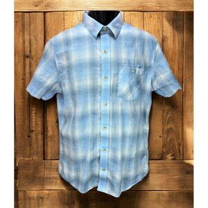 Travis Mathew Mens Blue Plaid Shirt Medium Lightweight Short Sleeve